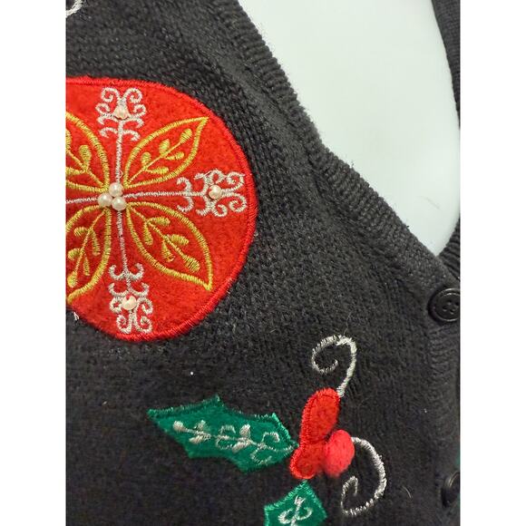VTG Bobbie Brooks Womens Medium Christmas Vest Ugly Sweater Ornaments Holly - Picture 5 of 5
